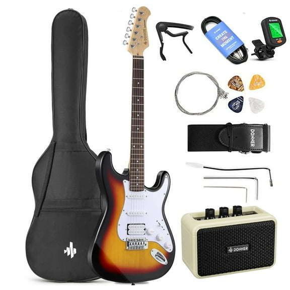 Donner Electric Guitar 39" Beginner Kit Solid Body Full Size Sunburst HSS for Starter, with Amplifier, Bag, Digital Tuner, Capo, Strap, String, Cable, Picks, DST-102S