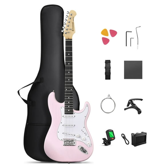 Donner Electric Guitar Set Pink Right Hand S-S-S Pickups Beginners Kits, Pink