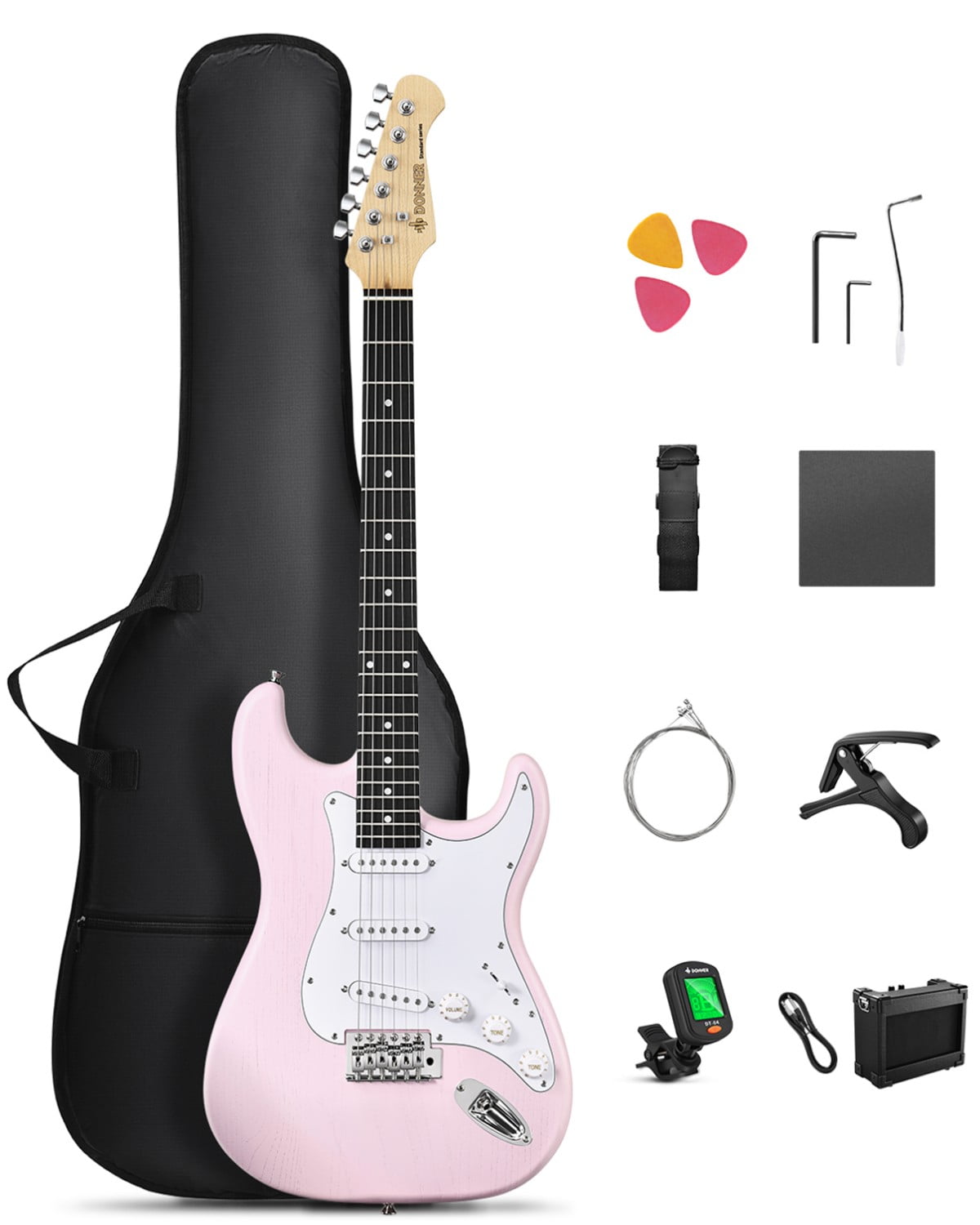 Donner Electric Guitar Set Pink Right Hand S-S-S Pickups