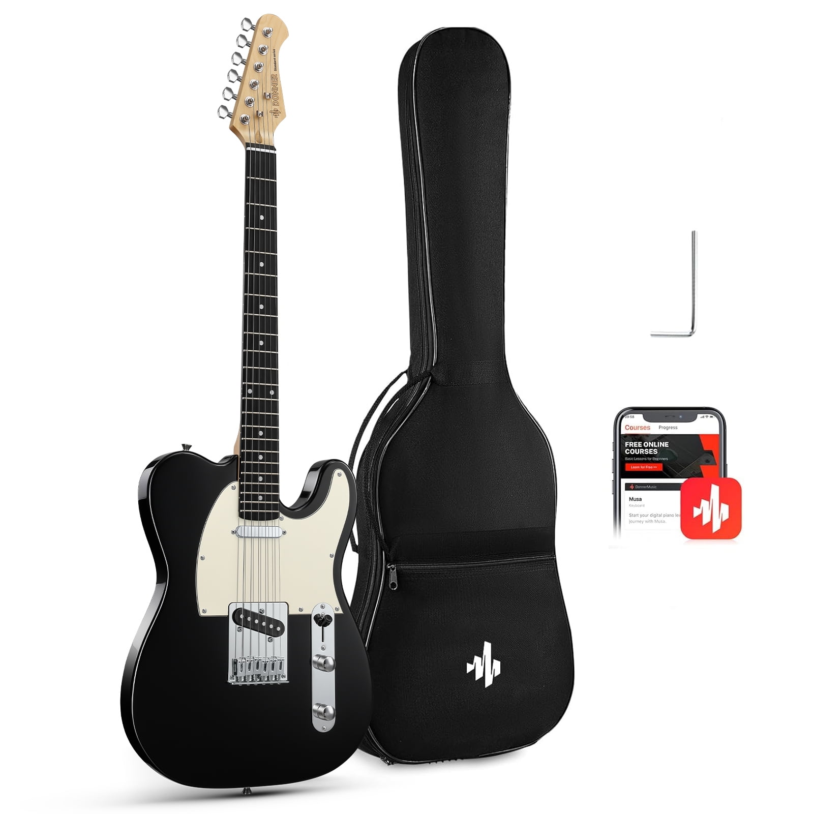 Donner Electric Guitar Solid Body SS Pickup,with Gig Bag, Black