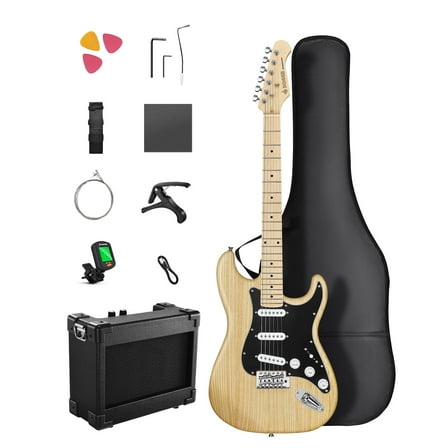 Donner Electric Guitar for Beginner Solid Body 39" HSS Pick Up for Starter, Natural