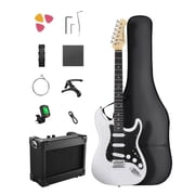 Donner Adults Electric Guitar for Beginner, Solid Wood 39" Full Size DST-80 Starter Kit with Amp, White