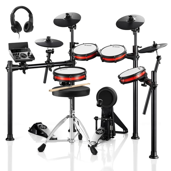Donner Adult Electric Drum Set with Bluetooth, 5 Pads 4 Cymbals 450 Sounds Intermediate Electronic Drum Kit,with Throne, Headphone and Drumsticks