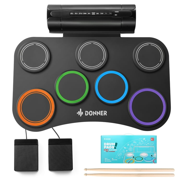 Donner Electronic Drum Set, 7 Pads Electric Drum Pad Roll Up Quiet Drum Pad  Built-in Speaker, 40 Drum Lessons Included, Kids Holiday Christmas 