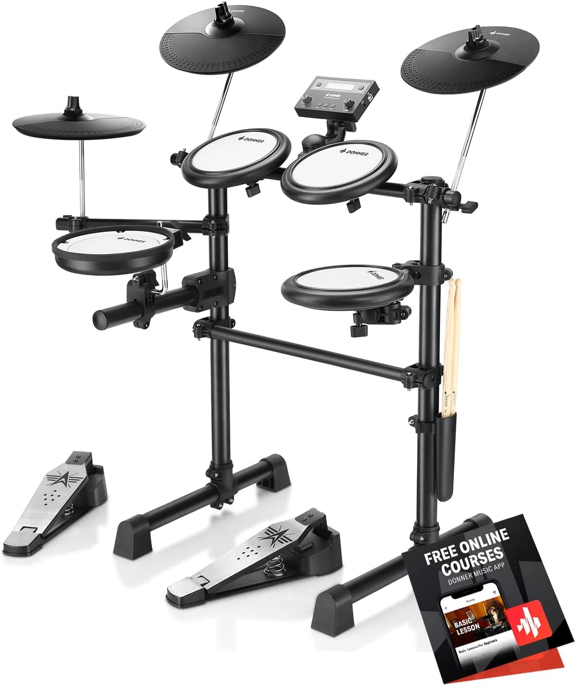 Donner Electronic Drum Sets for Beginner, with 272 Sounds, 4 Quiet Mesh Drum Set with Heavy Duty Pedals, Drum Sticks Storage Holder, Light Portable