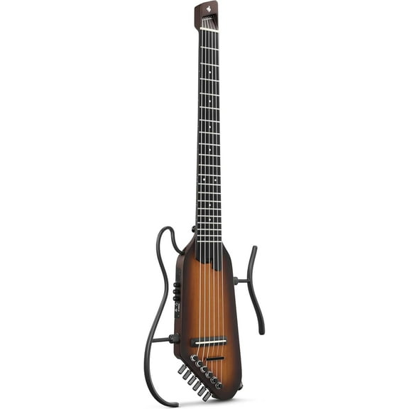 Donner HUSH C Acoustic-Electric Nylon String Classical Guitar– Ultra-Lightweight Travel Guitar with Built-In Tuner, HPS-II Preamp, Headphone Jack & Quick-Release Stand – Sunburst