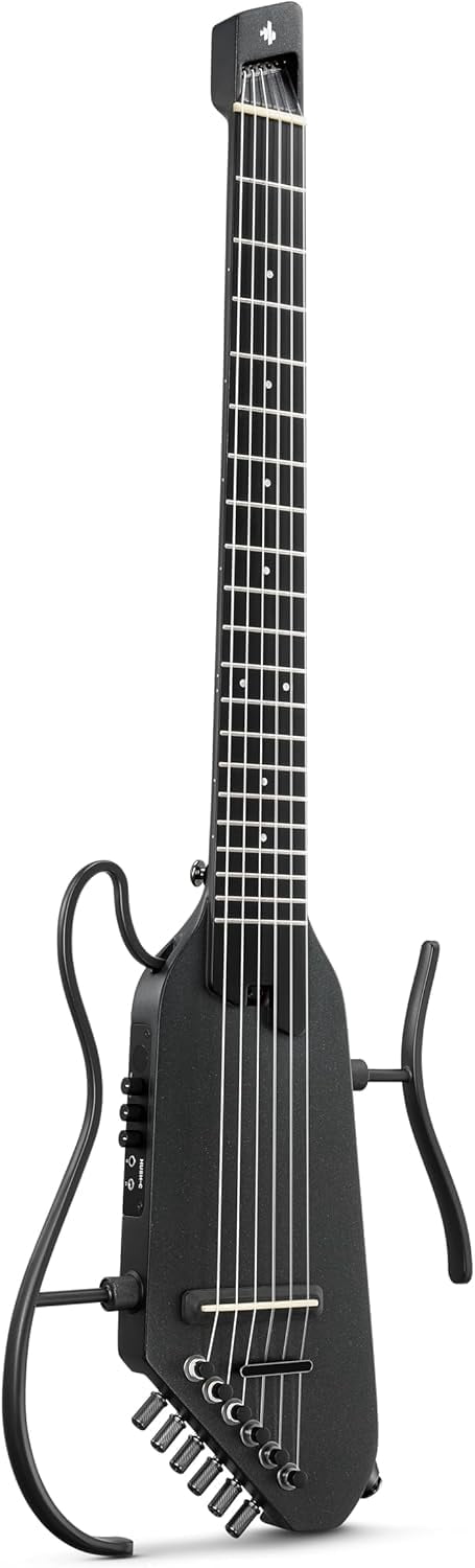 Donner HUSH C Acoustic-Electric Nylon String Classical Guitar– Ultra-Lightweight Travel Guitar with Built-In Tuner, HPS-II Preamp, Headphone Jack & Quick-Release Stand – Black