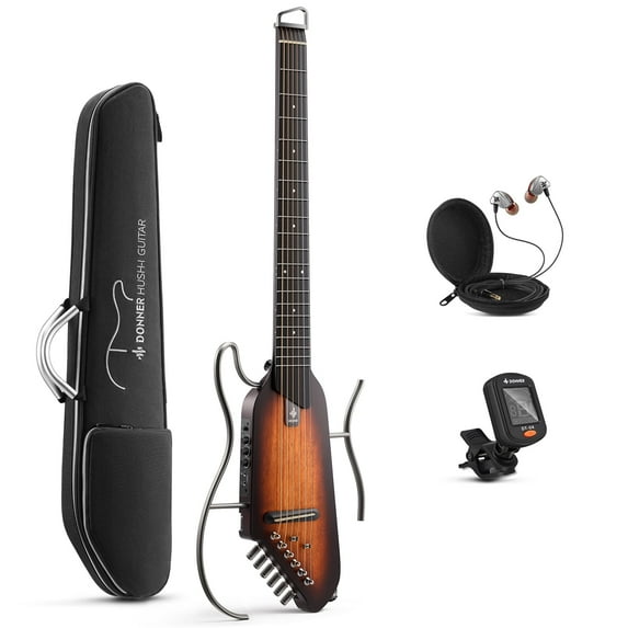 Pre-Owned Donner HUSH-I Acoustic-Electric Guitar Headless Guitar For Travel - Portable Ultra-Light and Quiet Performance, Maghony Body with Removable Frames, Gig Bag