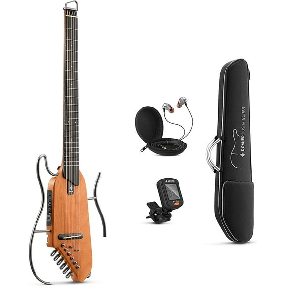 Pre-Owned Donner HUSH-I Guitar For Travel - Portable Ultra-Light and Quiet Performance Headless Acoustic-Electric Guitar, Mahogany Body with Removable Frames, Gig Bag,and Accessories