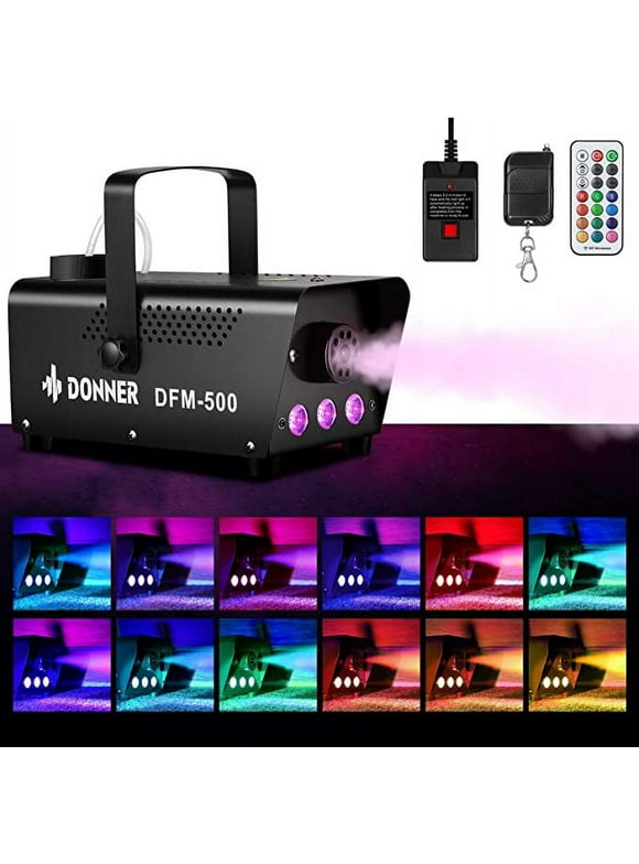 Donner Halloween Fog Machines 500W with Controllable RGB LED Lights, DJ Smoke Machine with Wireless and Wired Remote Control, 13 Colors, for Thanksgiving Christmas Party, with Fuse Protect, DFM-500
