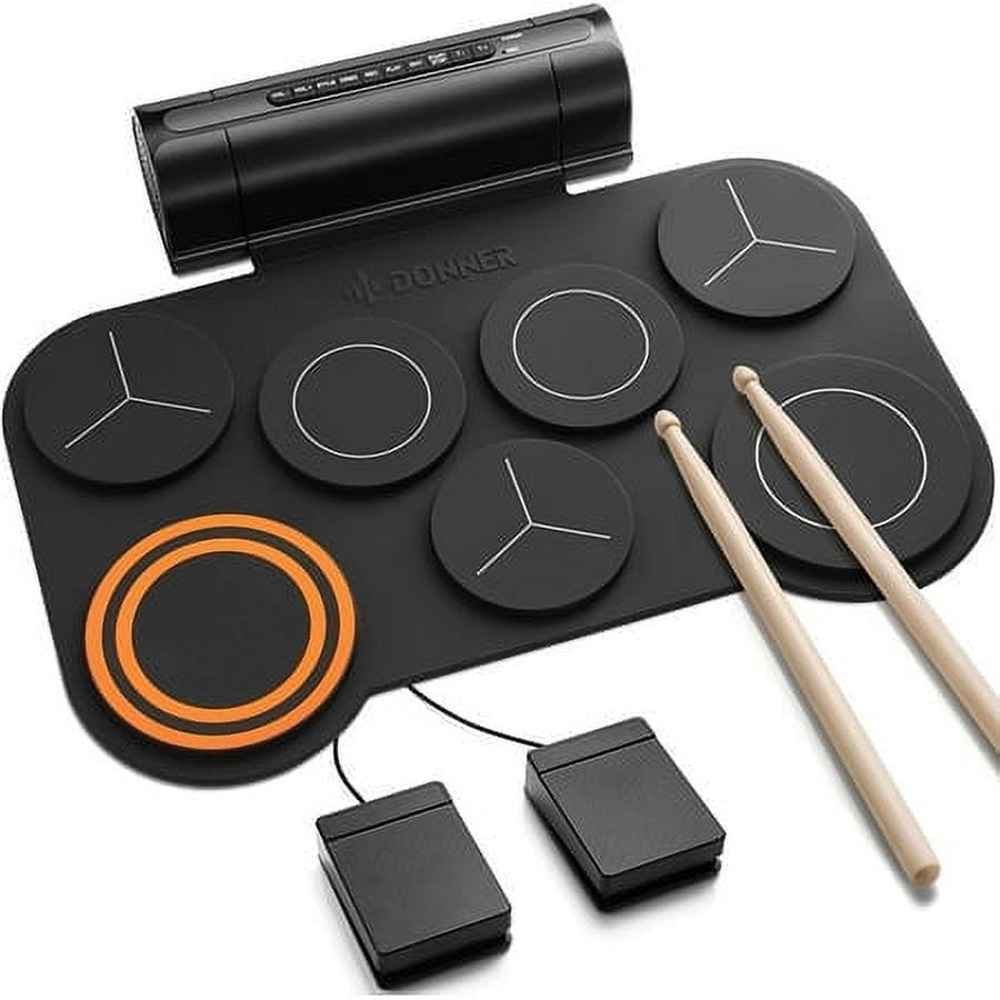 Donner Kids Electric Drum Set, 7 Pads 12 Demo Roll Up Quiet Drum Pad, Built-in Speaker, Toys Gift