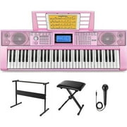 Donner New 61 Key Piano Keyboard Electric Keyboard Bundle for Beginners, with Piano Stand, Stool, Microphone, Perfect Gift for Daughter, Pink (DEK-610S)