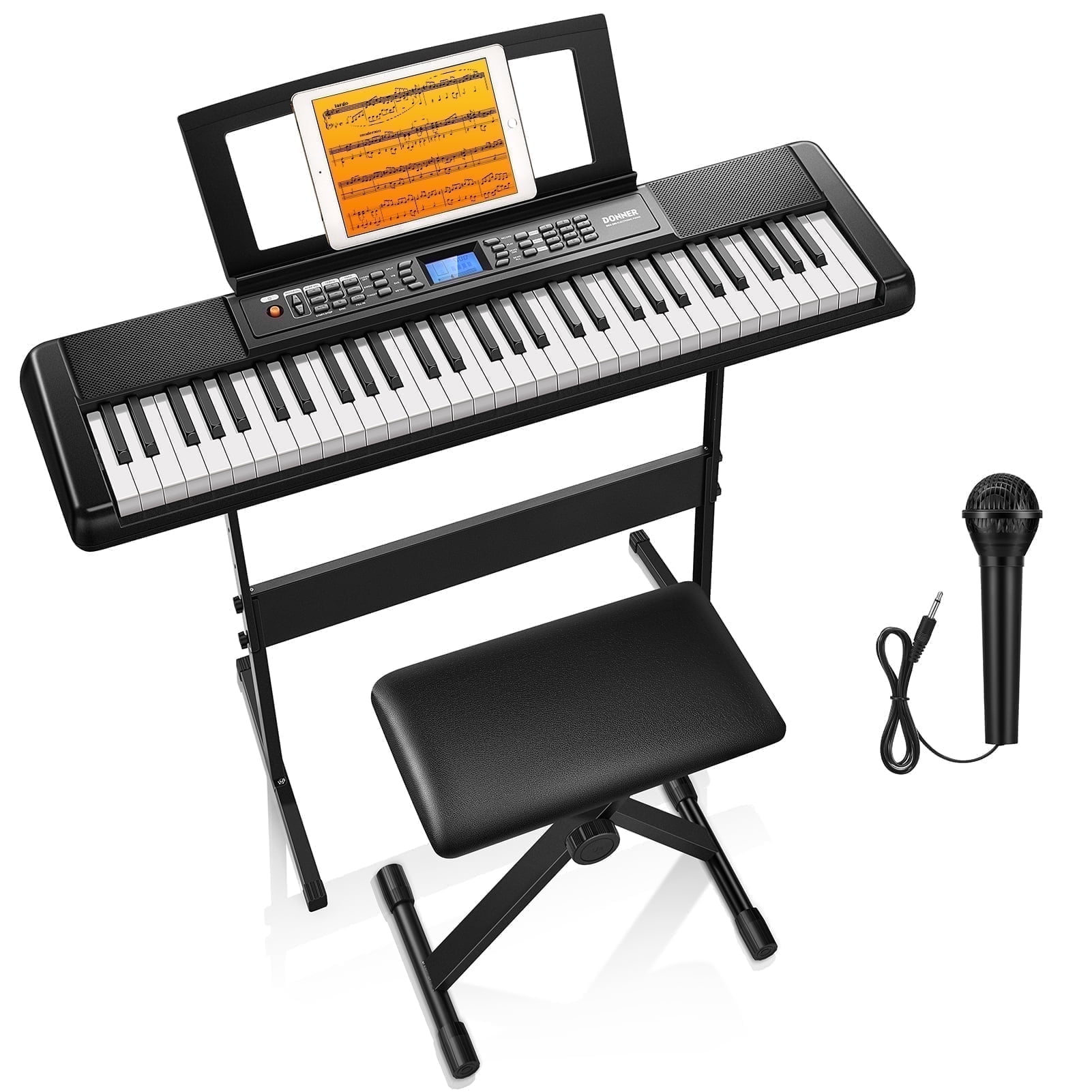 Walmart promo code:  Donner DEK-200 61 Key Piano Full-Size Electronic Keyboard Set, Dual Keyboard, Auto Accompaniment, Metronome, Record, Includes 300 Tones and Rhythms, with Stand, Bench, Microphone