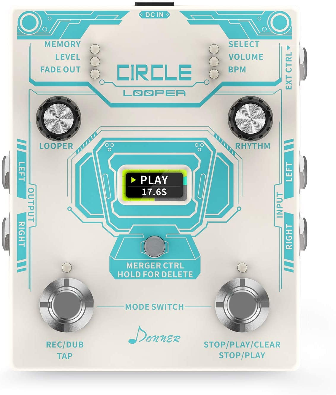 Donner Circle Looper Guitar Pedal with Drum Machine Time Display