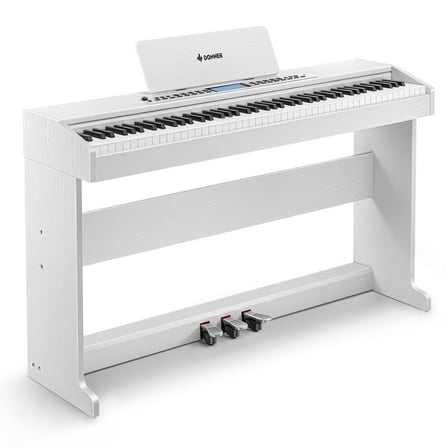 Donner New Upgraded Digital Piano 88 Key Fully Weighted Keyboard with 16 Level Touch Sensitive for Beginner, with 600 Rhythms, 110 Demos, 3 Pedals, White, DDP-95