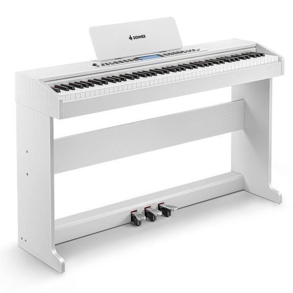 Donner New Upgraded Digital Piano 88 Key Fully Weighted Keyboard with 16 Level Touch Sensitive for Beginner, with 600 Rhythms, 110 Demos, 3 Pedals, White, DDP-95