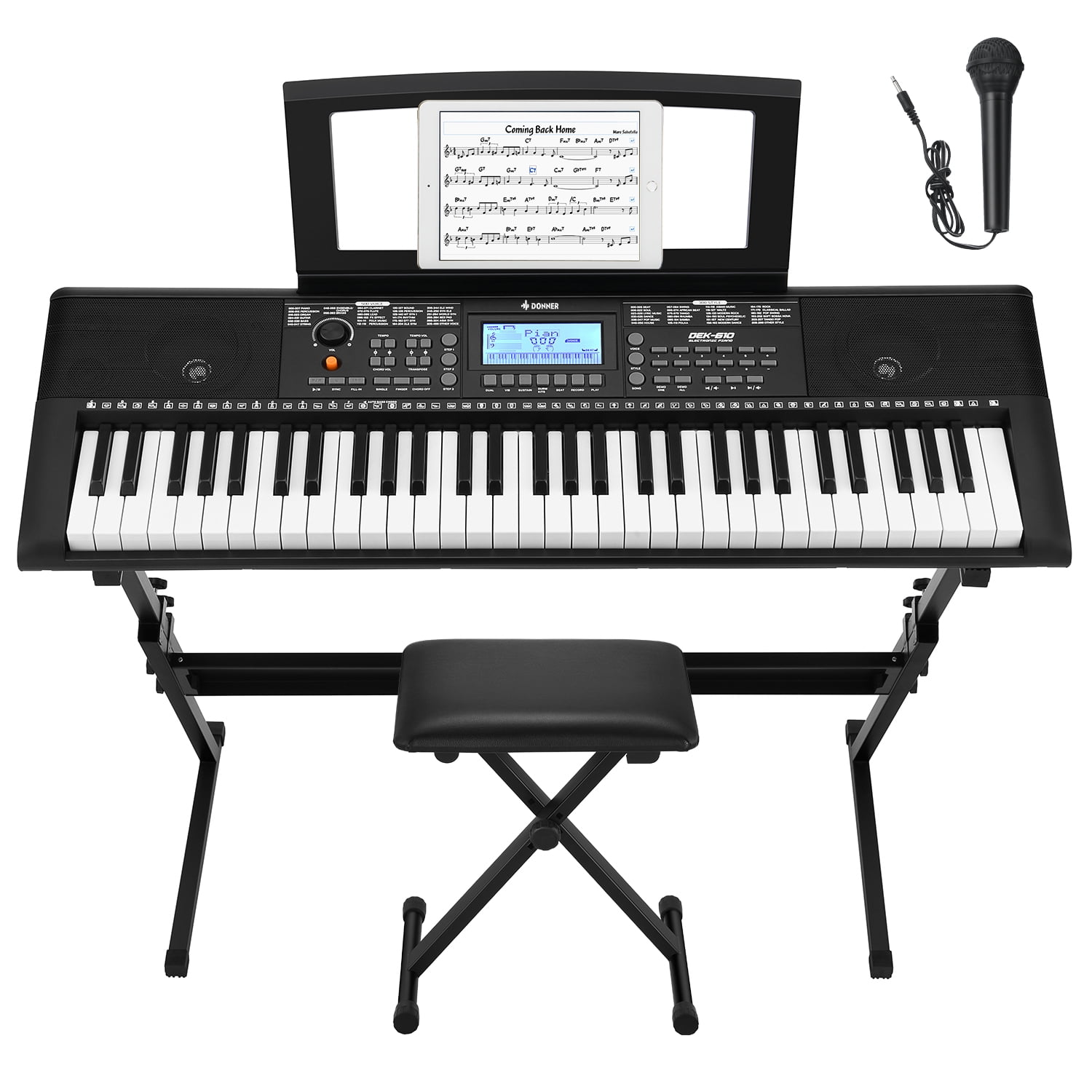 Donner DEK-610 61-Key Full-Size Electronic Piano with LCD, MP3/USB