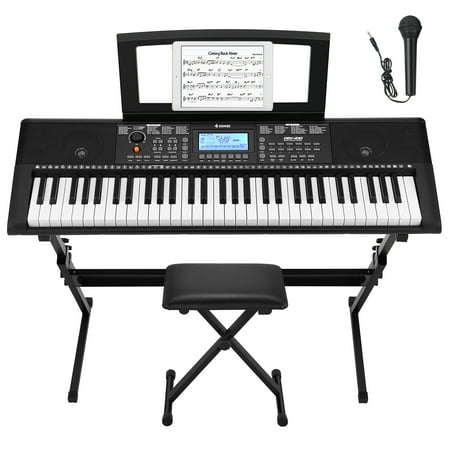 Donner Piano 61 Key LCD Electric Keyboard Full-Size Keys DEK-610 Beginner, Include a Music Stand, Keyboard Stand, Stool, Microphone and Piano Course App, Supports MP3/USB MIDI