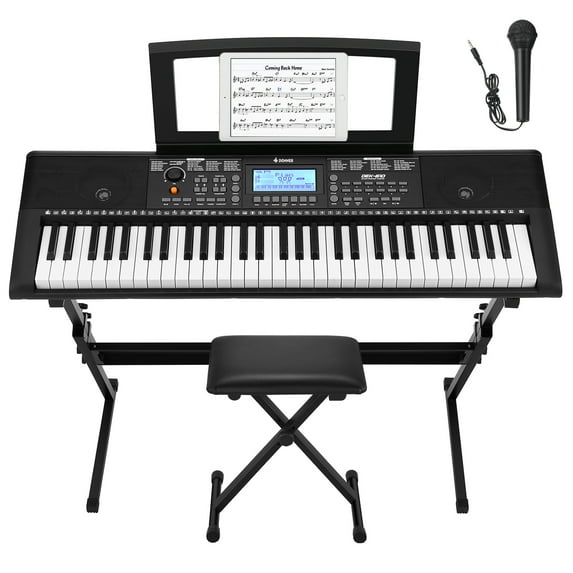 Donner Piano 61 Key LCD Electric Keyboard Full-Size Keys DEK-610 Beginner, Include a Music Stand, Keyboard Stand, Stool, Microphone and Piano Course App, Supports MP3/USB MIDI