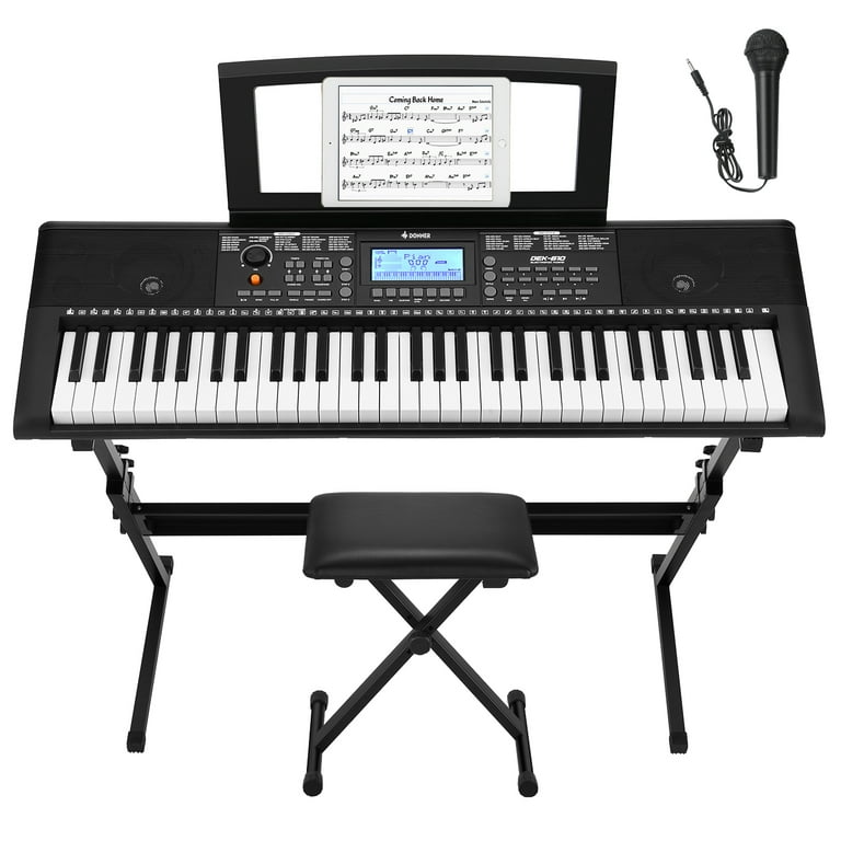 Donner Piano 61 Key LCD Electric Keyboard Full-Size Keys DEK-610 Beginner,  Include a Music Stand, Keyboard Stand, Stool, Microphone and Piano Course  App, Supports MP3/USB MIDI 