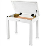 Donner Piano Bench with Storage, Solid Wood Keyboard Bench Piano Bookcase Stool Chair Seat with High-Density Suede Cushion, White