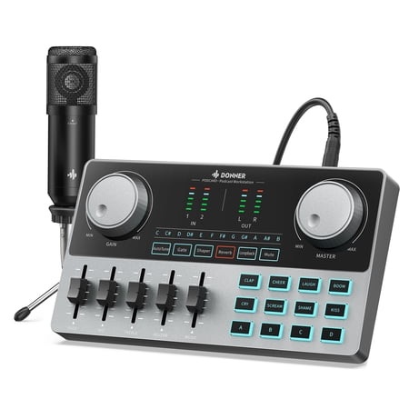 Donner Podcast Bundle, With Sound Card Audio Mixer, Xlr-6.35mm Microphone Studio Equipment For Live Streaming, Voice Recording, Gaming, Sing, Pc & Smartphone