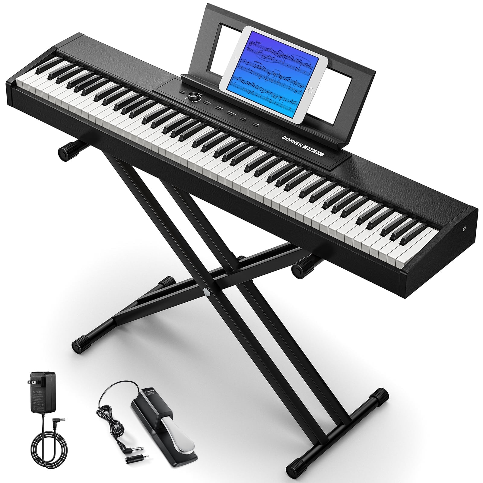 Donner Portable Digital Piano 88-key Synth Action Keyboard with X Stand, Pedal, Auto-accompaniment for Beginner, 128 Tones, 83 Rhythms, Support USB/MIDI/Melodics, Wireless Connection