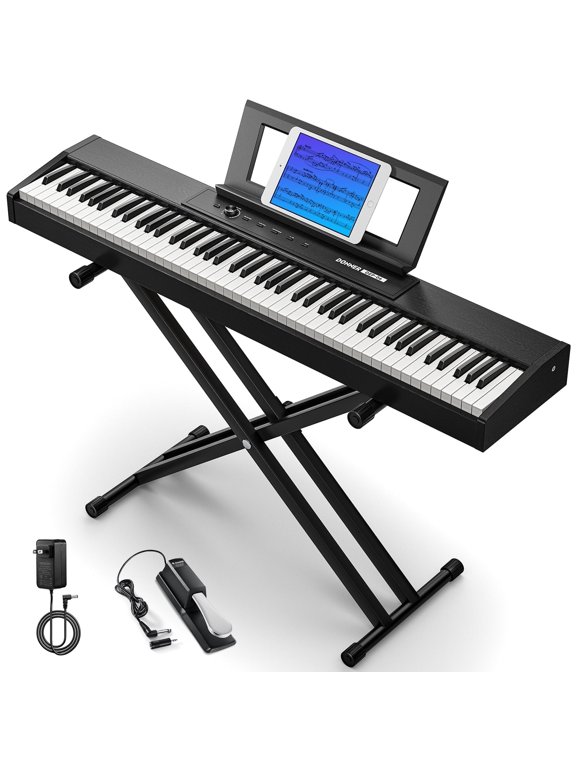Portable Digital Piano 88-key Synth Action Keyboard with X Stand, Pedal, Auto-accompaniment for Beginner, 128 Tones, 83 Rhythms, Support USB/MIDI/Melodics, Wireless Connection