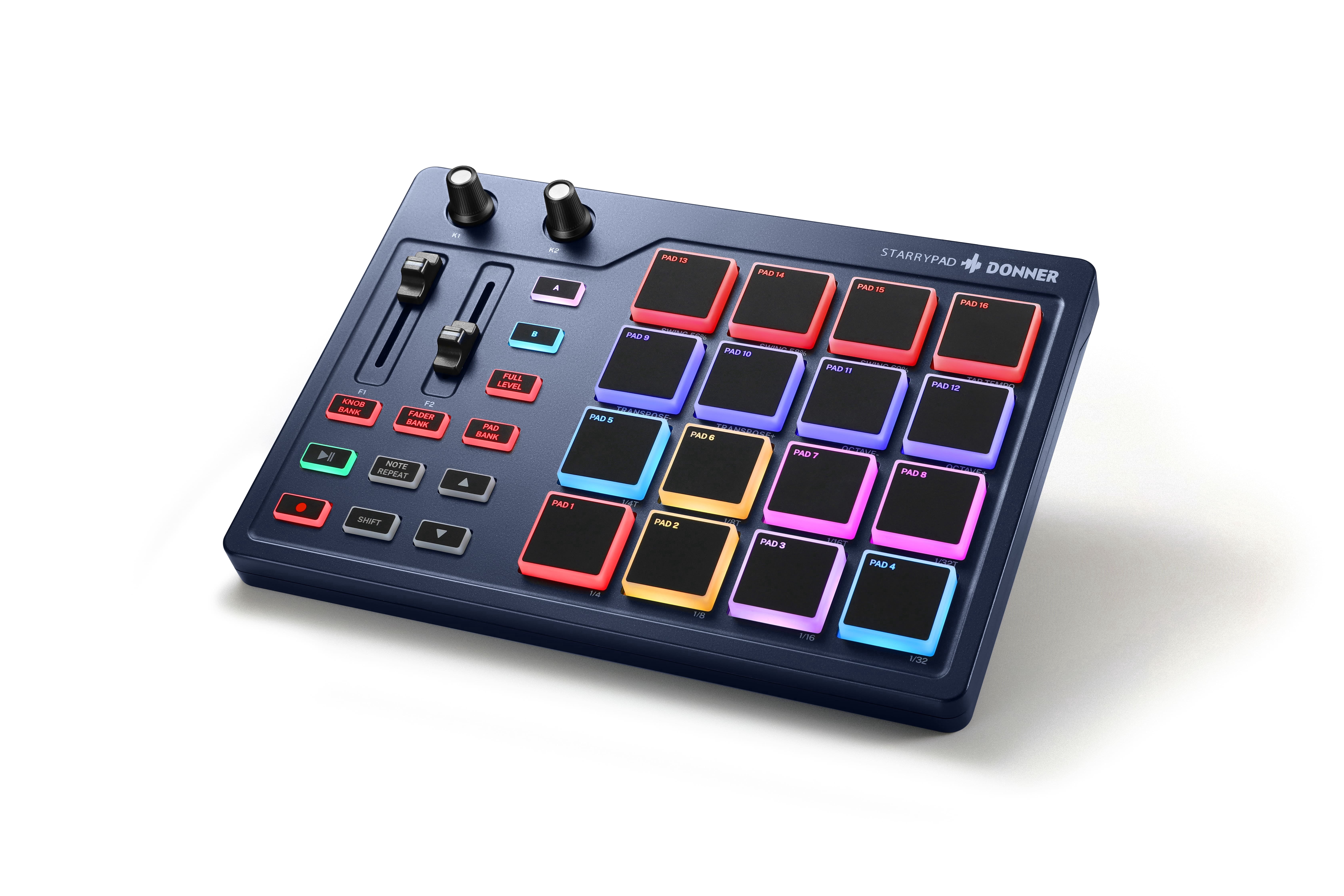 Donner STARRYPAD Professional MIDI Pad Beat Maker Machine with 16 Beat Pads, Melodics Lessons, Navy Blue