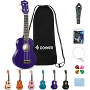 Donner Soprano Ukulele Beginner Kit for Kid Adult Student with Online Lesson 21 Inch Bundle Bag Strap String Tuner Pick Polishing Cloth, Rainbow Series-Purple Color
