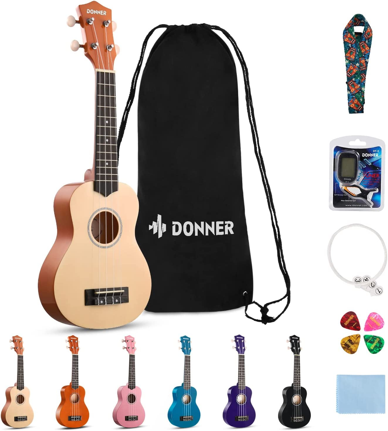 Donner Soprano Ukulele Beginner Kit for Kid Adult Student with Online  Lesson 21 Inch Ukelele Bundle Bag Strap String Tuner Pick Polishing Cloth
