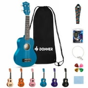 Donner Soprano Ukulele Beginner Kit for Kid Adult Student with Online Lesson 21 Inch Ukelele Bundle Bag Strap String Tuner Pick Polishing Cloth, Rainbow Series-Blue Color DUS-10B