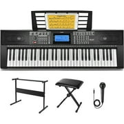 Donner Upgraded 61 Key Piano Keyboard, Electric Keyboard Kit with 249 Voices, 249 Rhythms - Includes Piano Stand, Stool, Microphone, Gift for Beginners, Black (DEK-610S)