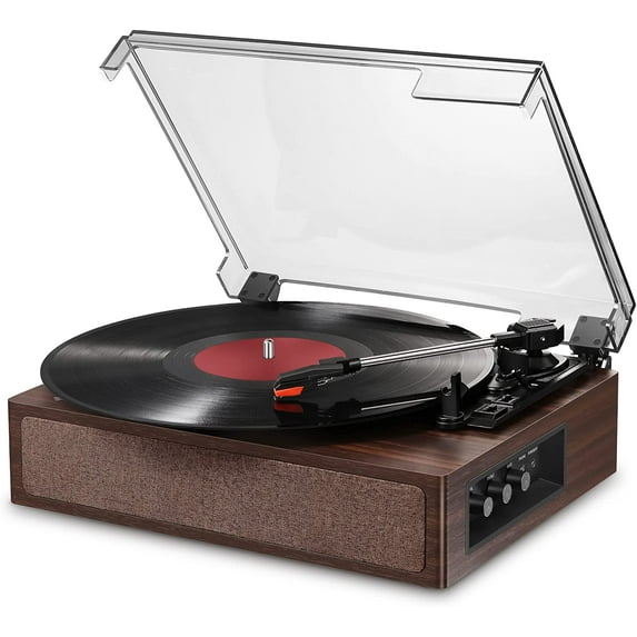 Donner Vinyl Record Player, Bluetooth Turntable for Vinyl Records with Built-in Speakers, 3-Speed, Treble & Bass Control, Belt Drive Vintage LP Phonograph Support Line-Output/Aux Input/Headphone Mode