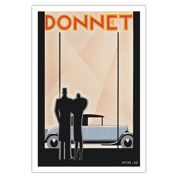 Donnet Automobile Sedan - Vintage Car Poster by Alexey Brodovitch c.1928 - Fine Art Matte Paper Print (Unframed) 30x44in