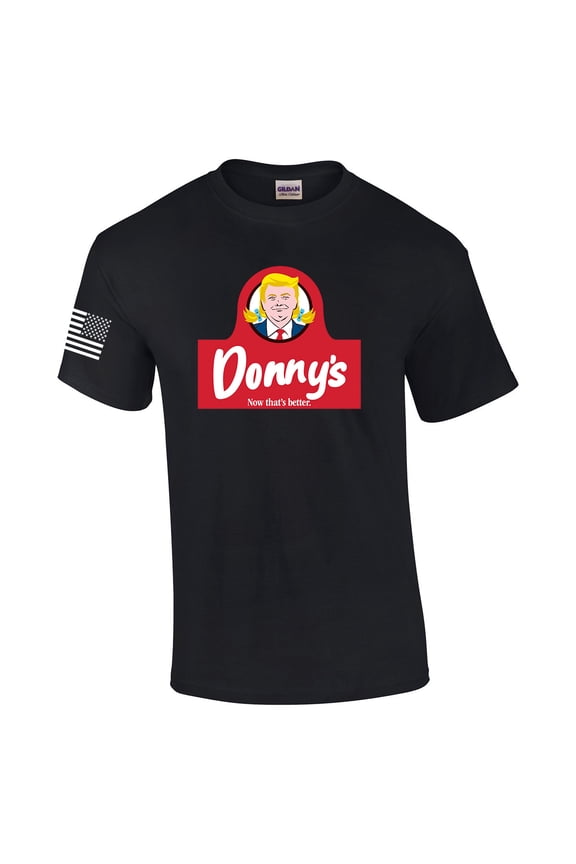Donnys Now Thats Better Logo Parody American Flag Sleeve Mens Short Sleeve T-shirt Graphic Tee-Black-xxxl
