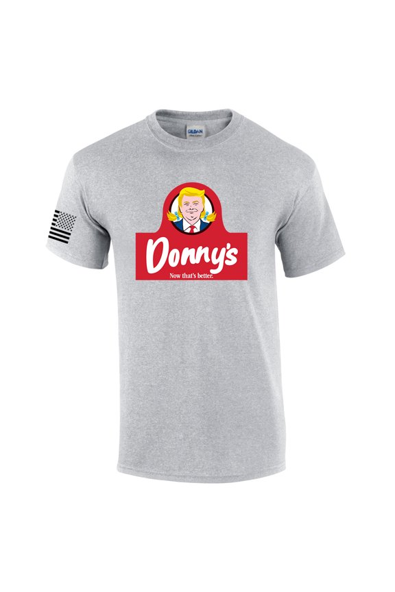 Donnys Now Thats Better Logo Parody American Flag Sleeve Mens Short Sleeve T-shirt Graphic Tee-Sports Grey-large