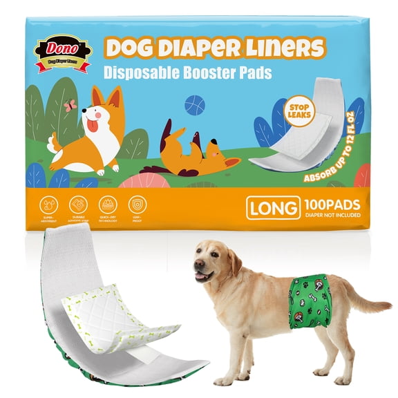 Dono Dog Unisex Diaper Liners, Super-Absorbent, Leak-Proof, Long 100Count