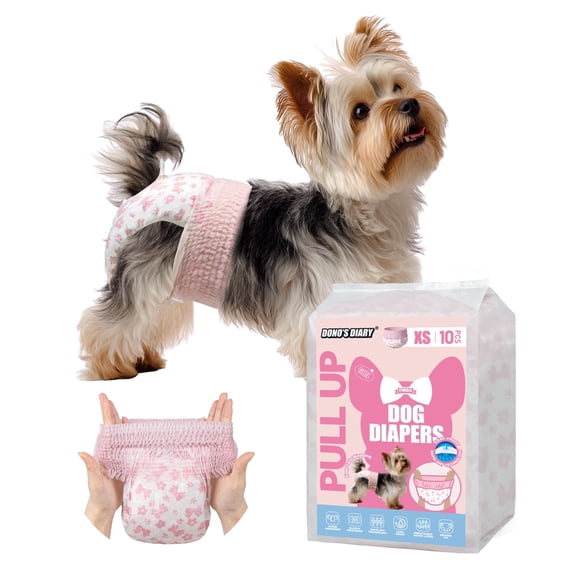 Dono Pull Up Female Dog Diapers, 360° Elastic Waistband Puppy Diapers, Super-Absorbent, X-Small 40 Count
