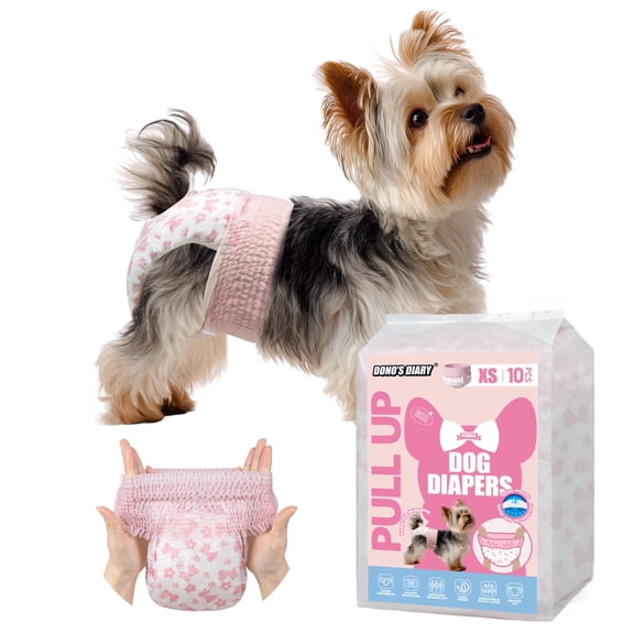 Dono Pull Up Female Dog Diapers, 360° Elastic Waistband Puppy Diapers, Super-Absorbent, X-Small 10 Count