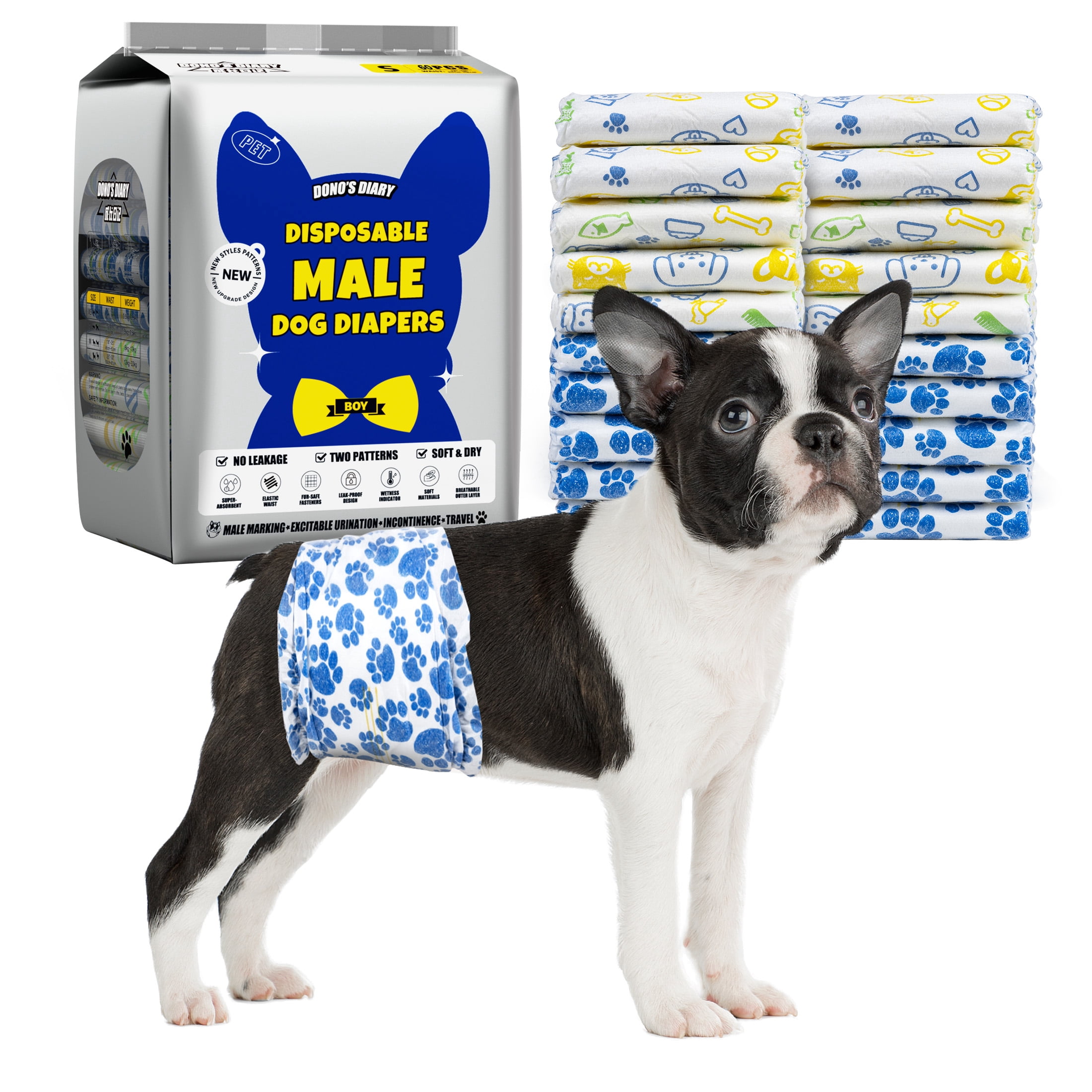 Dono Disposable Male Dog Wraps, Super-Absorbent, Wetness Indicator Design Fit Small 60 Count