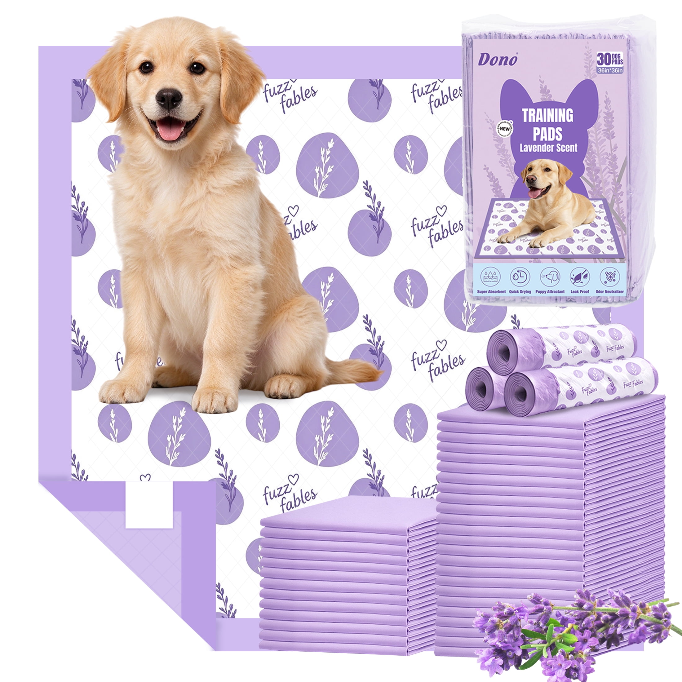 Dono Puppy Pads Lavender Scent, 36 in x 36 in, 30 Count Disposable Dog ...