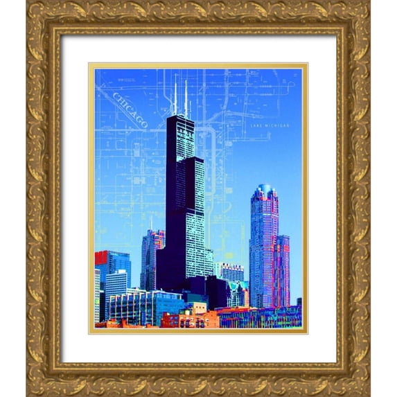 Donovan, Kelly 20x24 Gold Ornate Wood Framed with Double Matting Museum Art Print Titled - Willis Tower