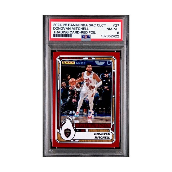 Donovan Mitchell 2024-25 Panini NBA #27 Sticker 9/100 Red Foil PSA 8 NM-MT