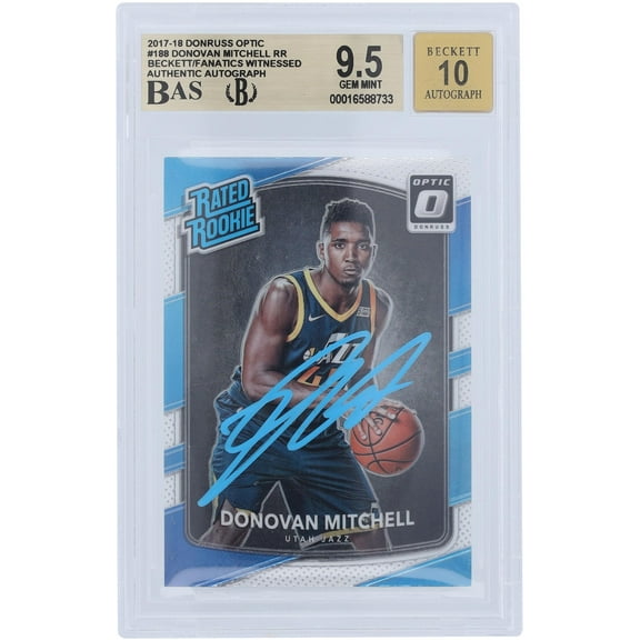 Donovan Mitchell Utah Jazz Autographed 2017-18 Panini Donruss Optic Powder Blue Paint #188 Beckett Fanatics Witnessed Authenticated 9.5/10 Rookie Card - Fanatics Authentic Certified