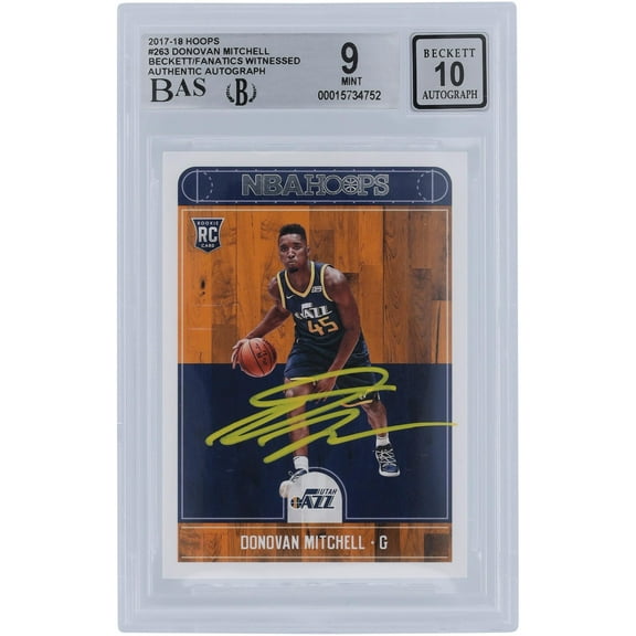 Donovan Mitchell Utah Jazz Autographed 2017-18 Panini Hoops Yellow Ink #263 Beckett Fanatics Witnessed Authenticated 9/10 Rookie Card - Fanatics Authentic Certified