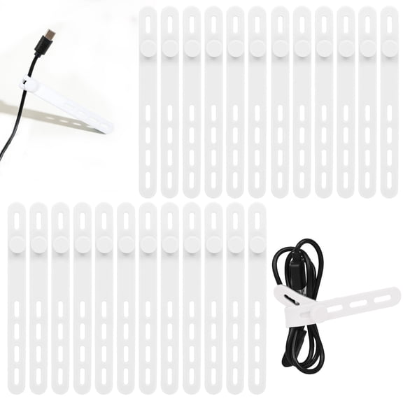 Donruby 24Pcs Silicone Cable Ties - Reusable & Washable with Locking Buckles, Adjustable Fastening Cable Management Straps, Multi-Purpose High Elasticity Cord Organizer (4 Colors)