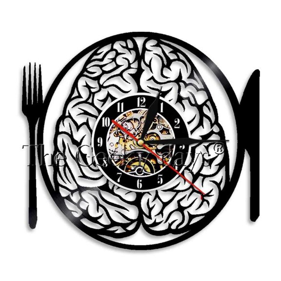 Dont Eat My Brain Wall Art Brain With Cutlery Wall Clock Neuron Anatomical Brain Vinyl Record Wall Clock Neuroscience Nurse Gift Without LED