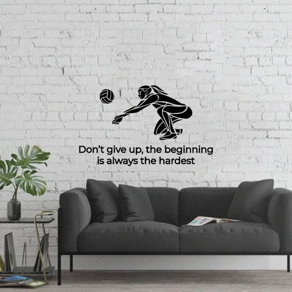 Dont Give Up The Beginning Is Always The Hardest Volleyball Player Silhouette Quote Vinyl Wall Sticker Wall Art Wall Decal Girls Boys Kids Room Design Home Gym Sports Court Decoration Size(24x40 inch)