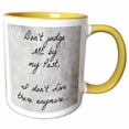 thumbnail image 1 of 3drose, Dont Judge Me by My Past I Dont Live There Anymore Black Letters, 11oz Two-tone Yellow Mug, 1 of 6
